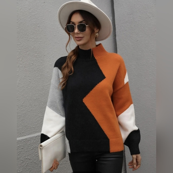 Women's Color Block Turtleneck Knit Sweater - Picture 4 of 6